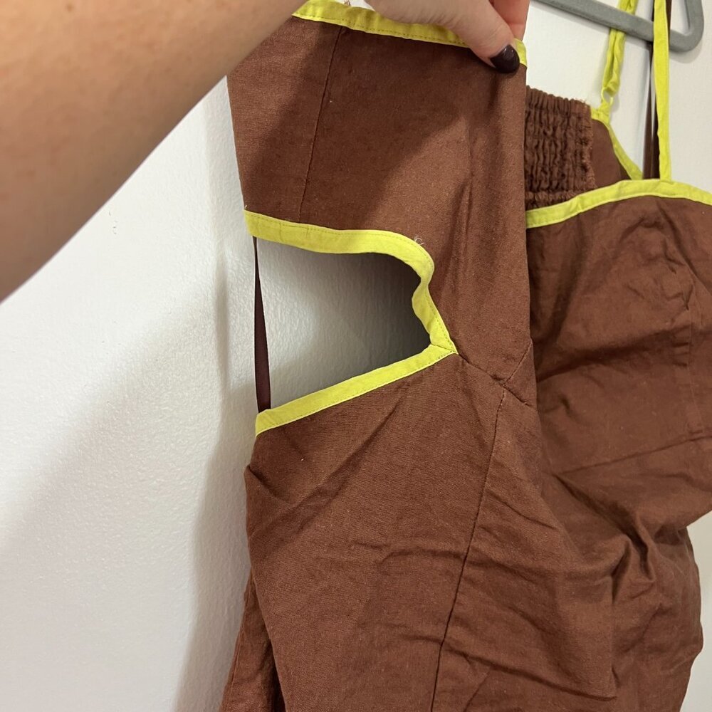 🏷 *NWT* ✨ Maeve by Anthropologie Brown & Chartreuse Midi Dress – Chic & Unique! - Picture 9 of 12